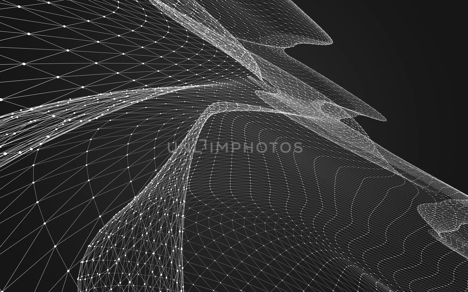 Abstract polygonal space low poly dark background with connecting dots and lines. Connection structure. 3d rendering