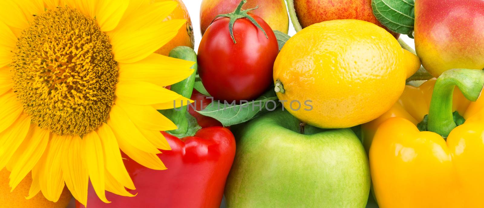 background of a set of fruits and vegetables