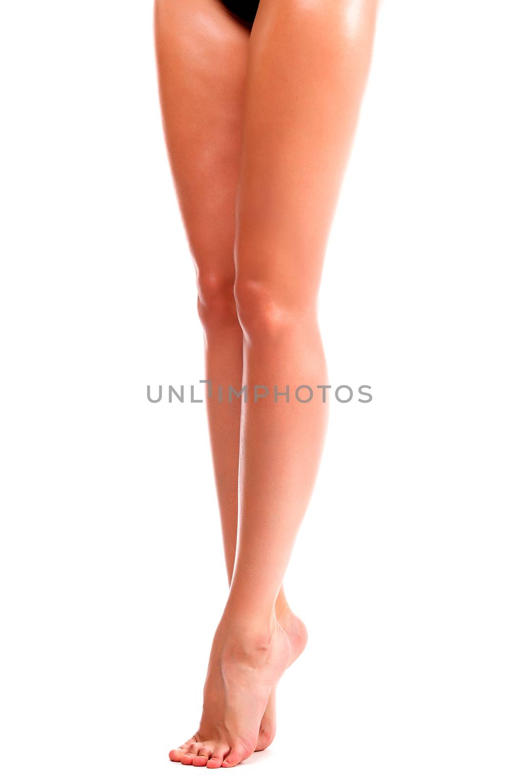 Long woman legs on white background by Nobilior