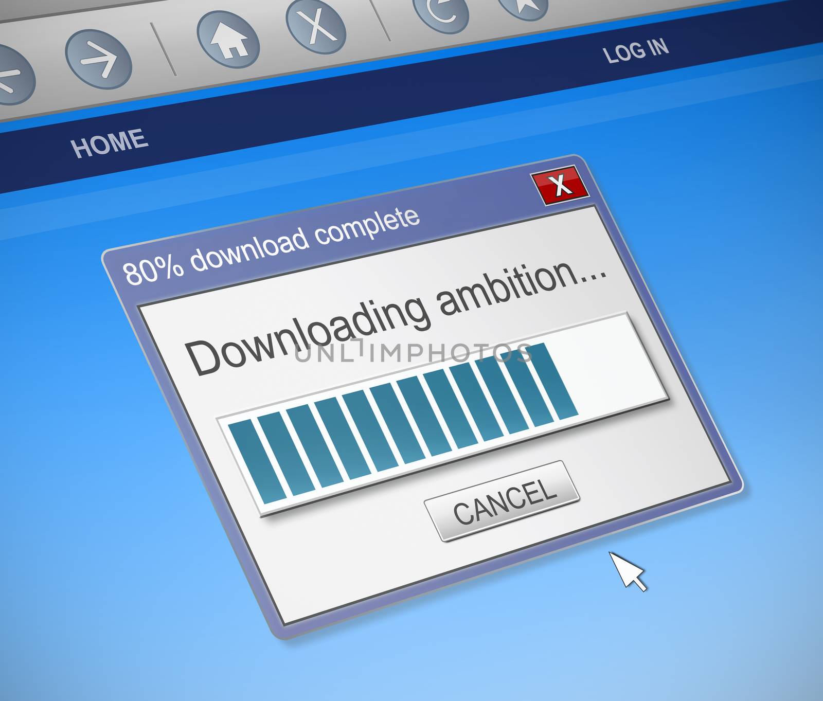 Illustration depicting a computer dialog box with an ambition concept.