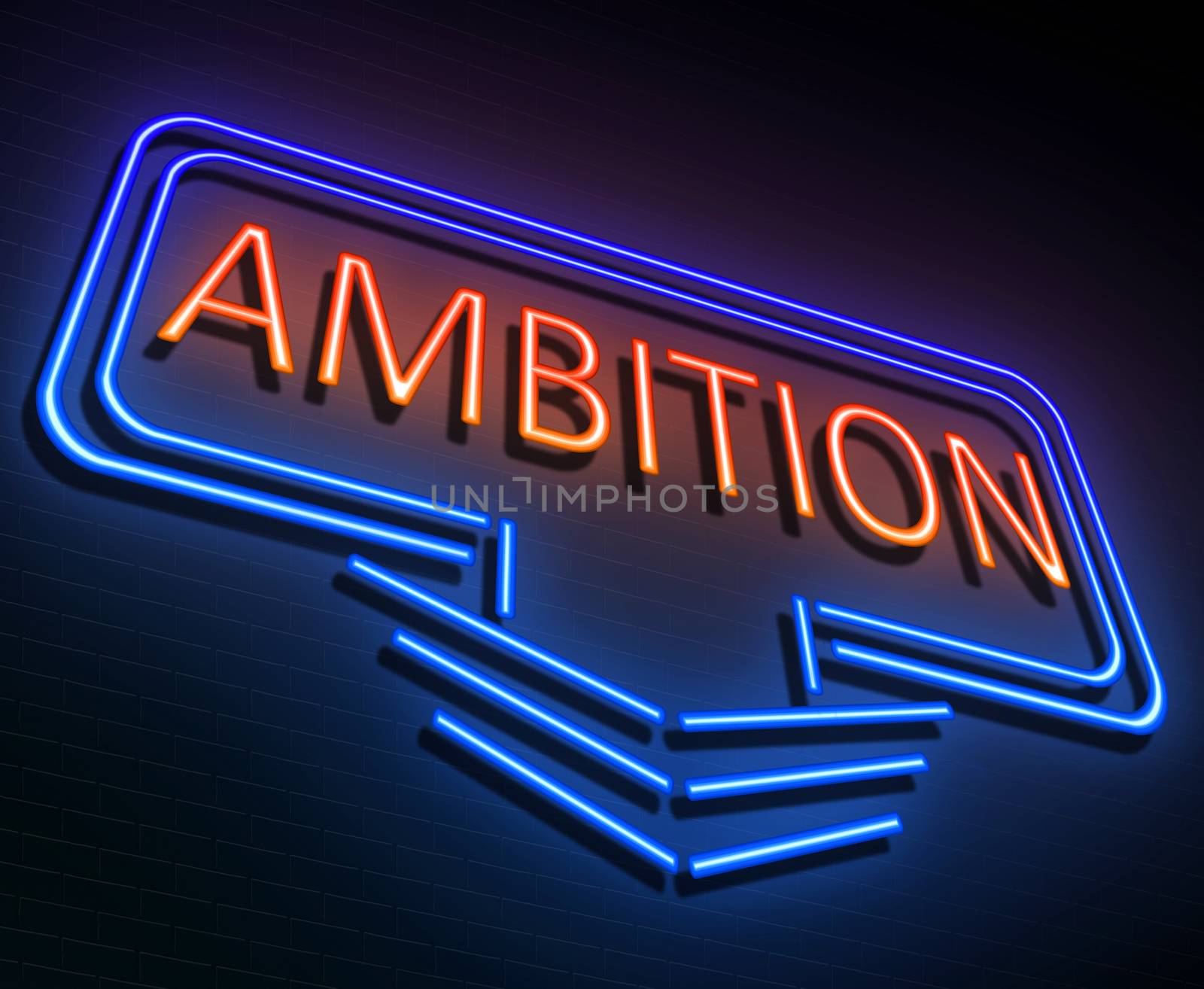 Illustration depicting an illuminated neon sign with an ambition concept.