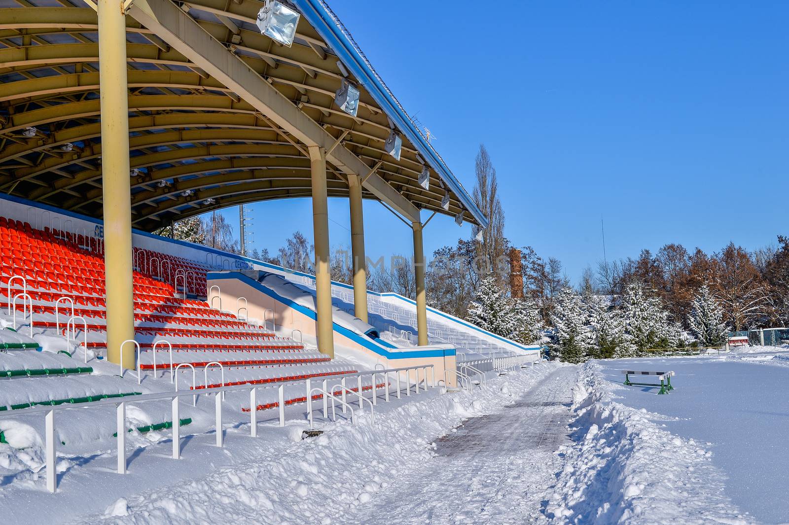 Background chairs at stadium , winter