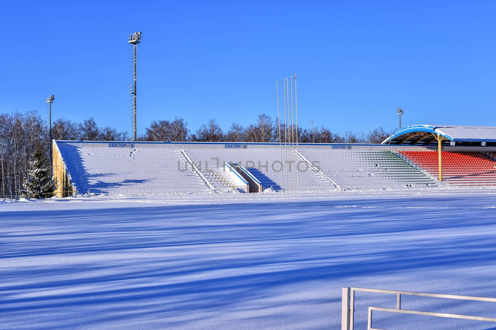 Background chairs at stadium , winter