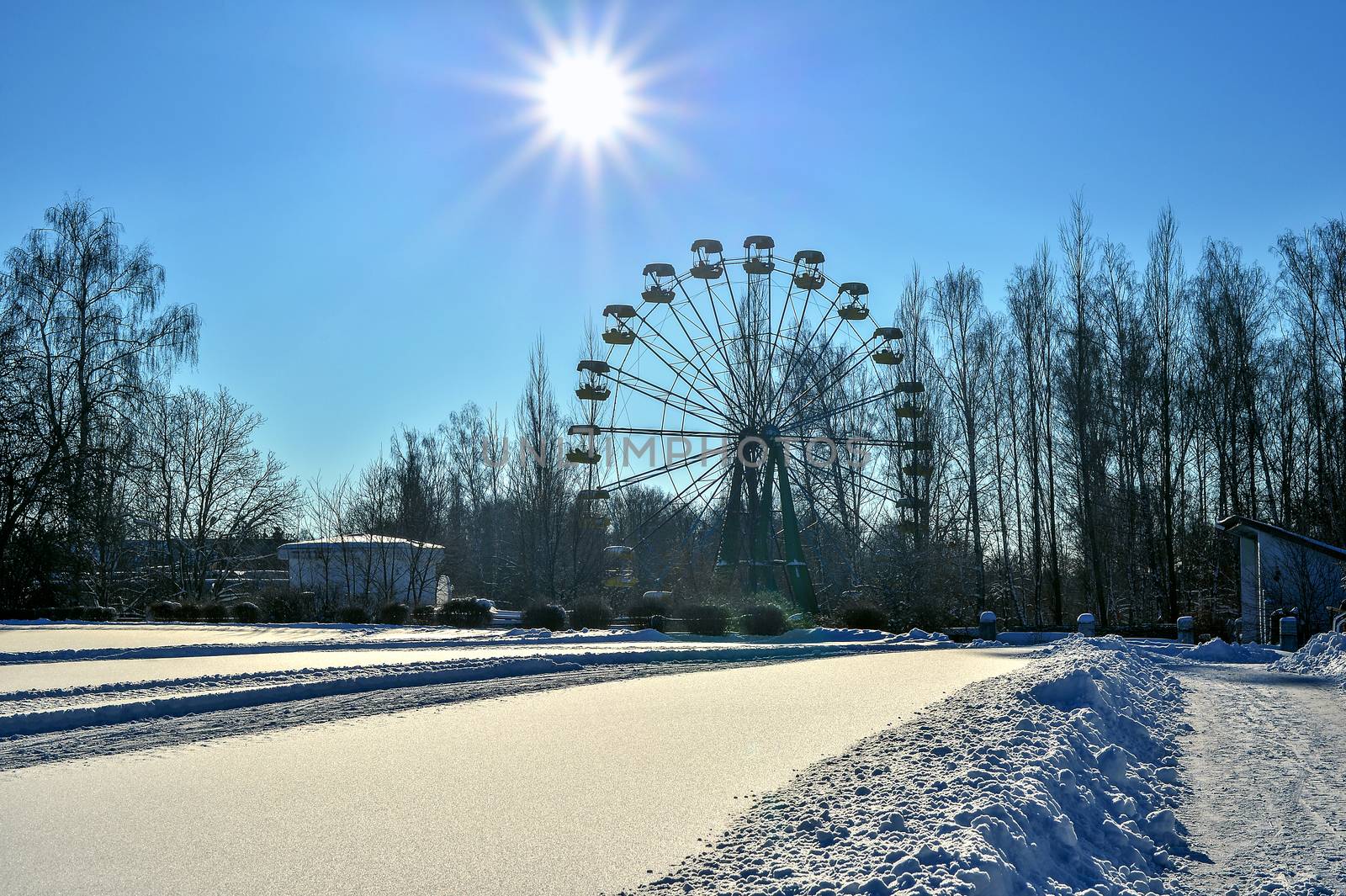 Background chairs at stadium , winter