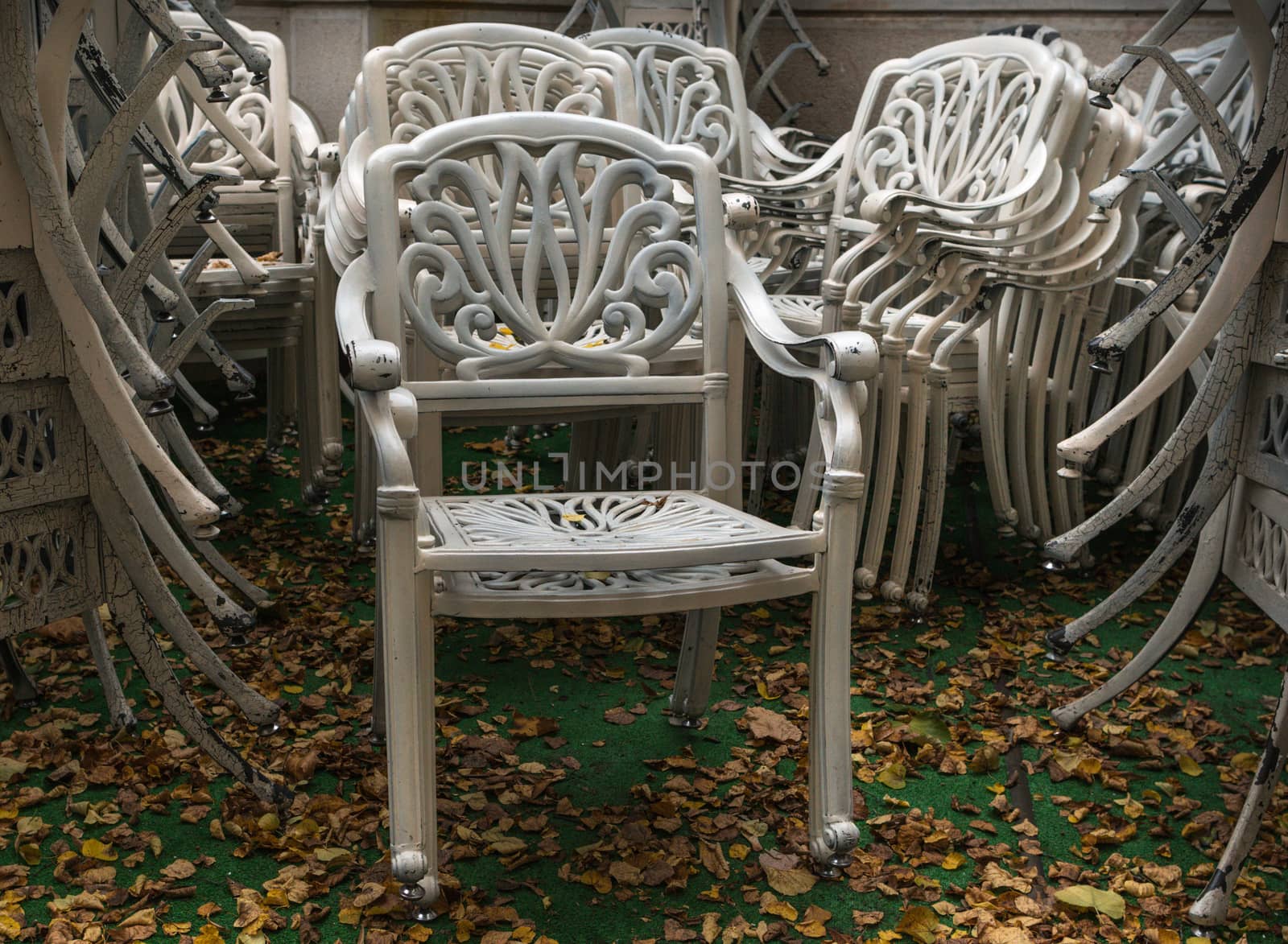 Has come autumn and garden furniture - tables, chairs and armchairs, have relocated from penthouse of restaurant on the backyard.