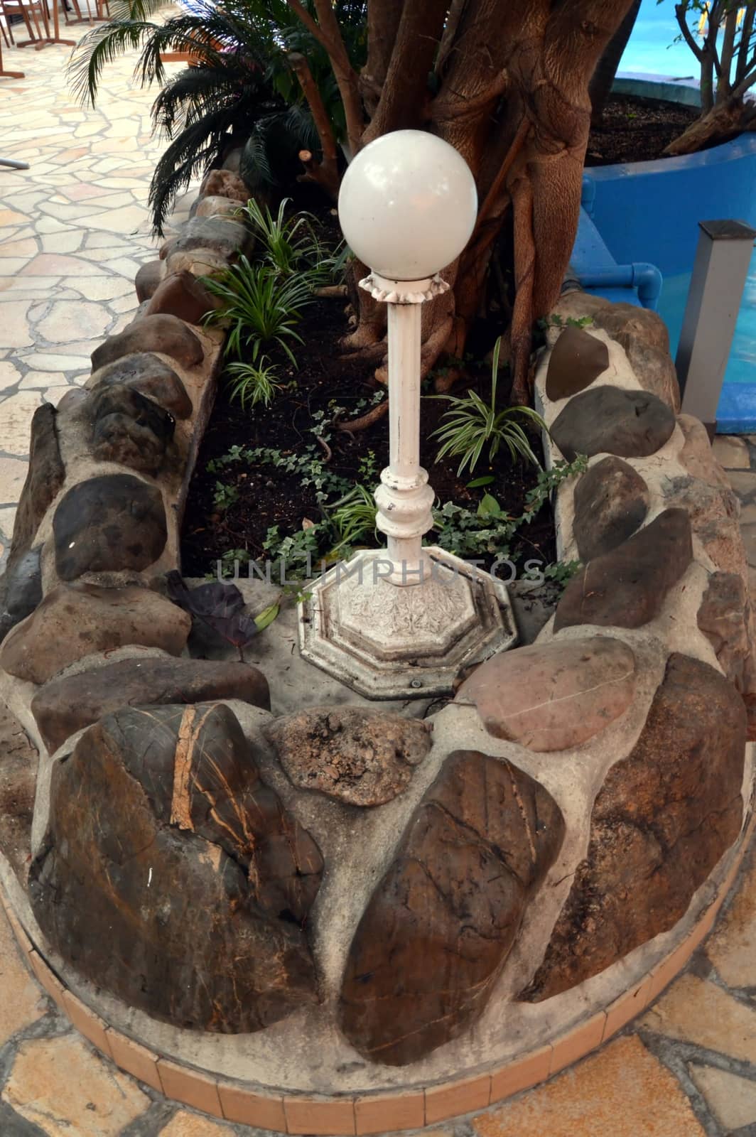 floor lamp in a flower bed