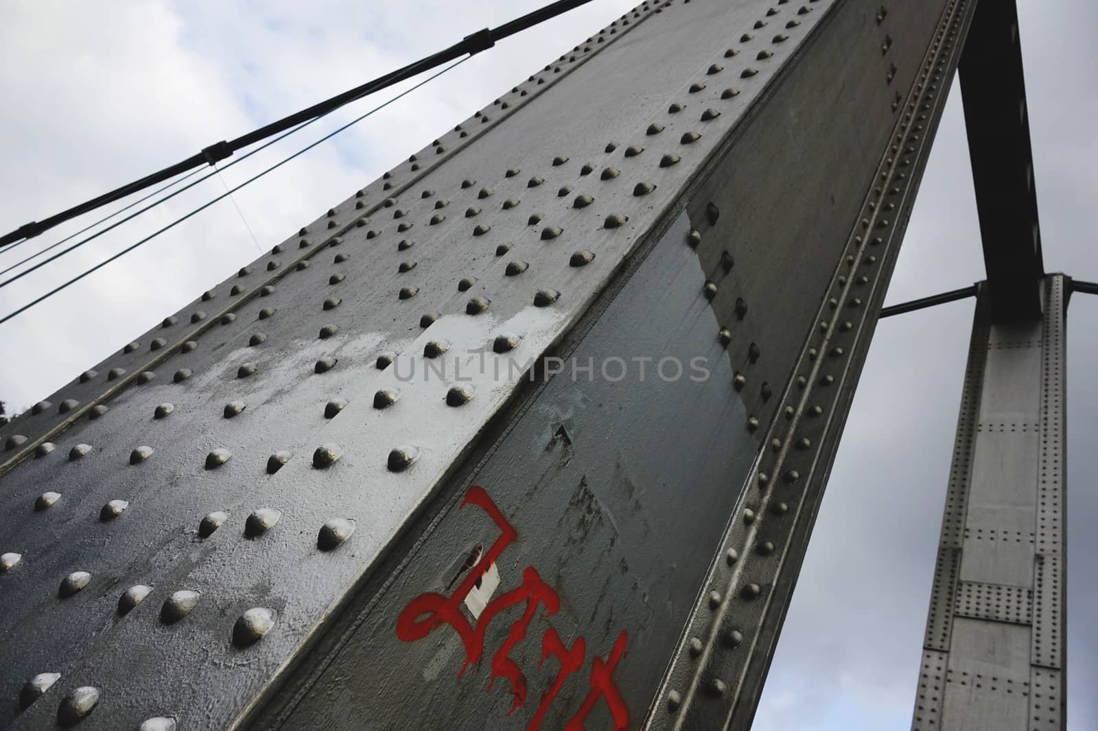 Low angle view of a steel bridge over danube