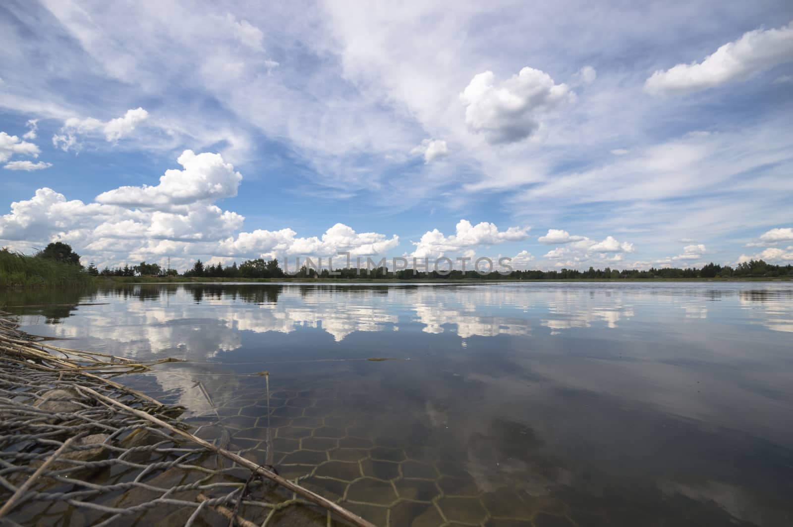 blue lake with cloudy sky, nature series