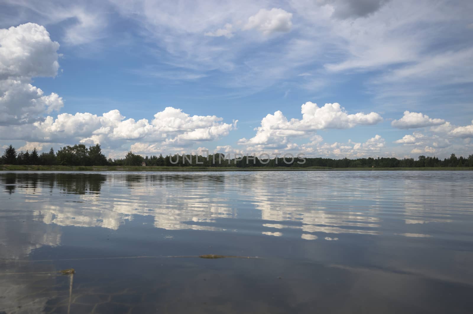blue lake with cloudy sky, nature series