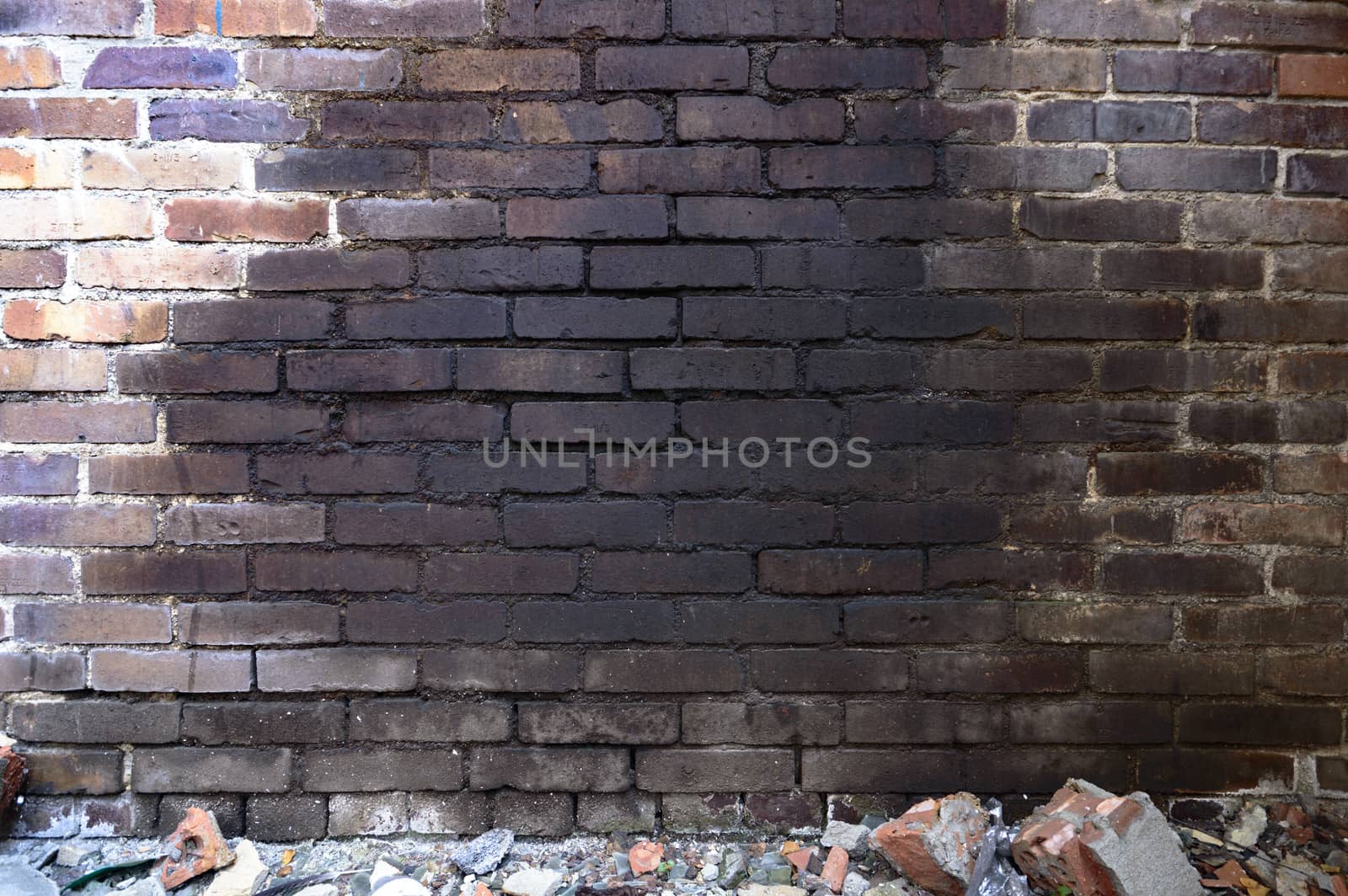 wide angle view of an old wall abandoned factory building
