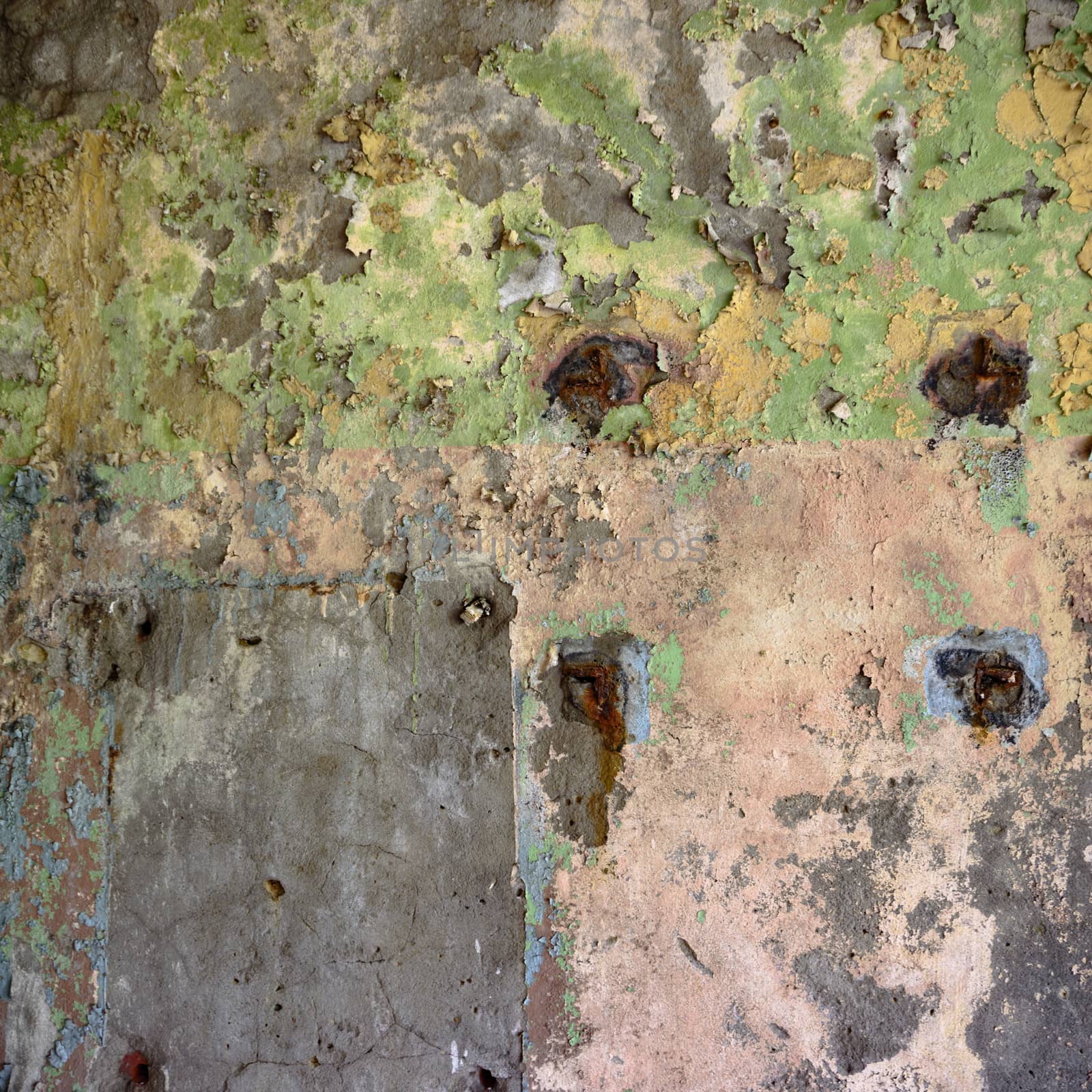 wide angle view of an old wall abandoned factory building