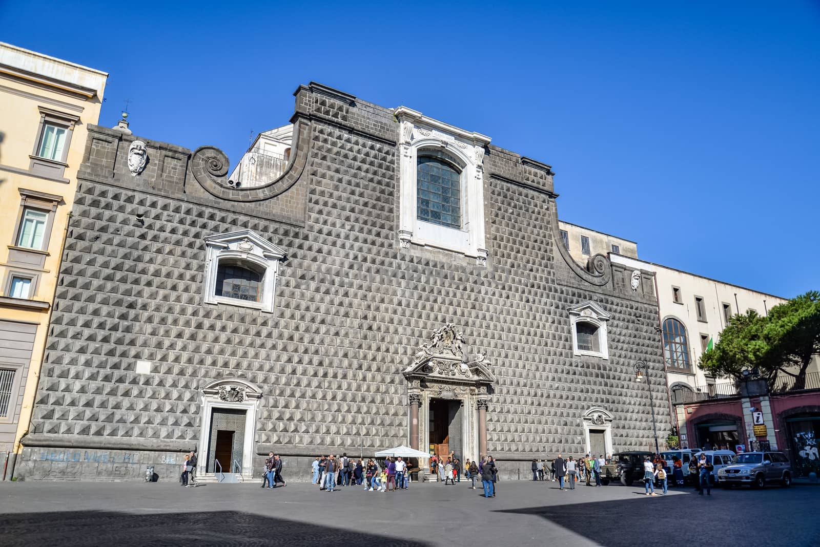 NAPLES - NOVEMBER 01: Piazza del Gesu in Naples and in the background the church of Gesu Nuovo and the obelsick on November 1, 2014 in Naples, Italy