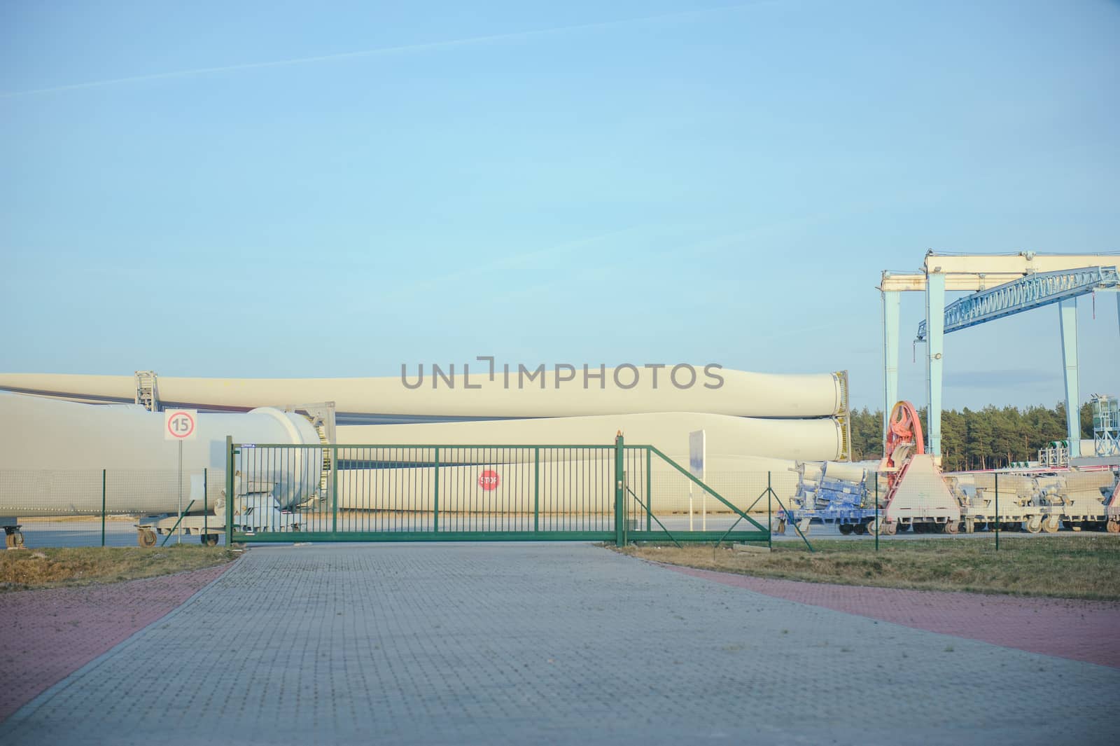 Modern industrial exterior building over blue sky