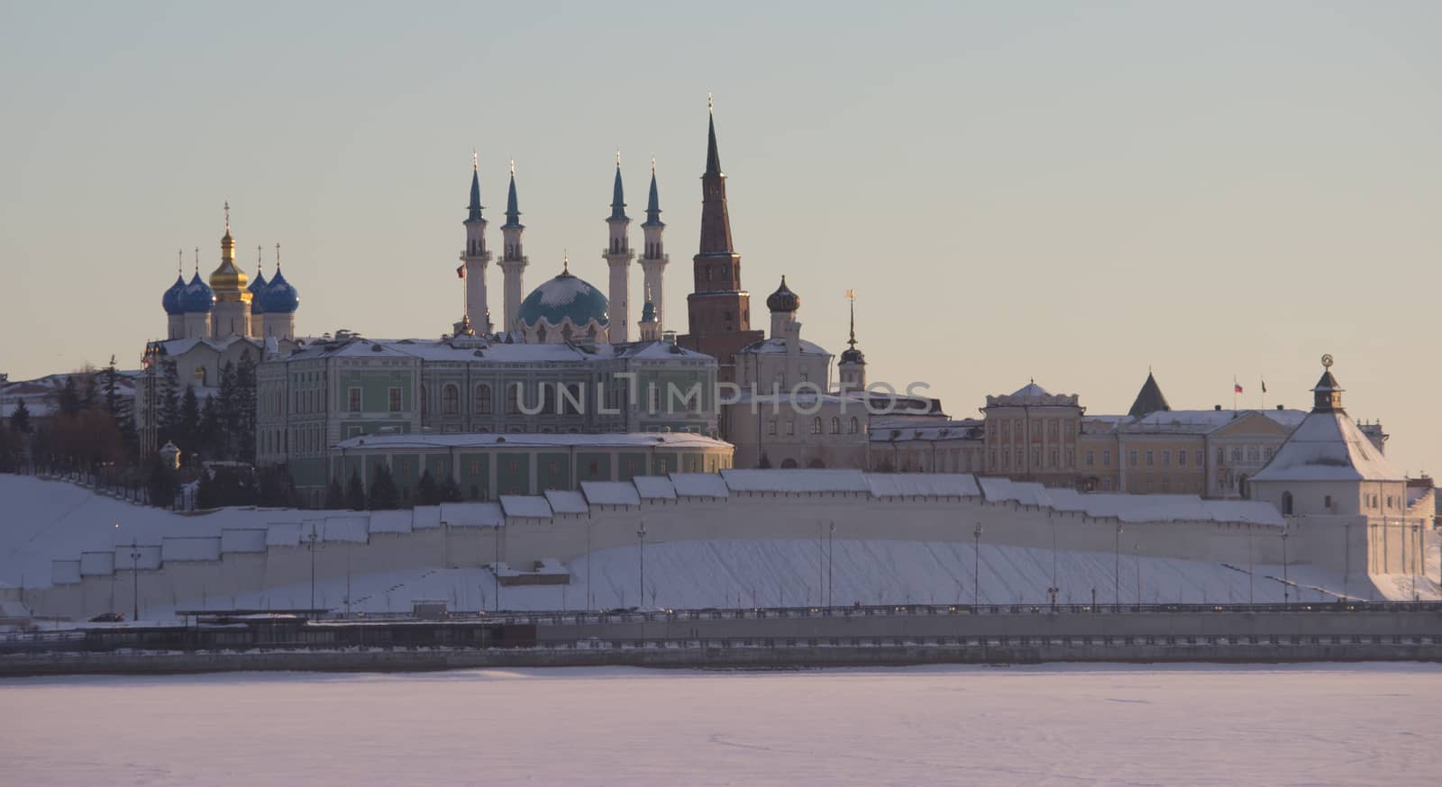 View on ancient city, kazan kremlin winter