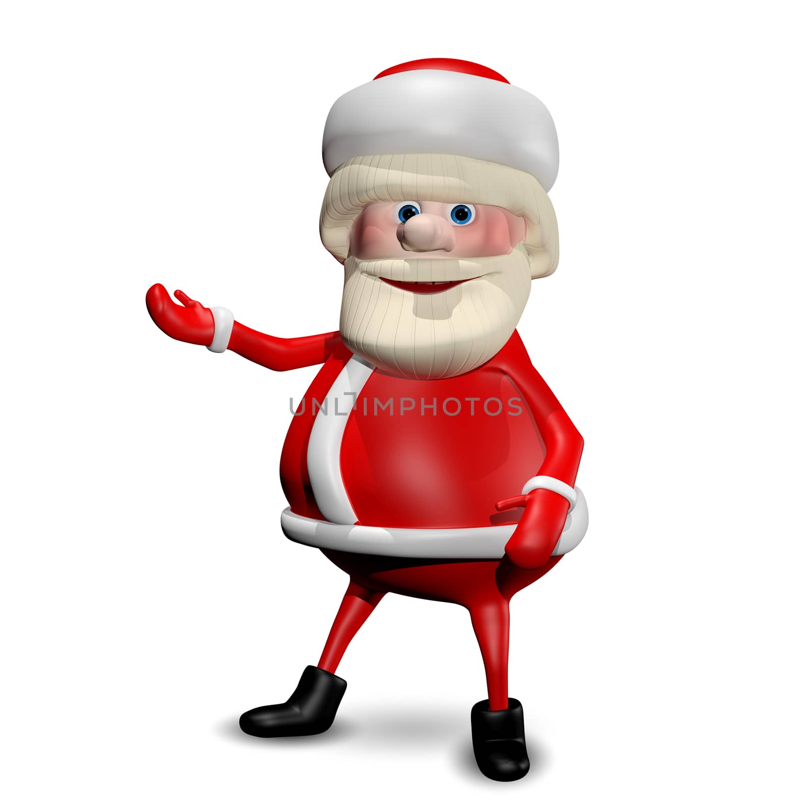 3D Illustration Jolly Santa Claus on a White Background