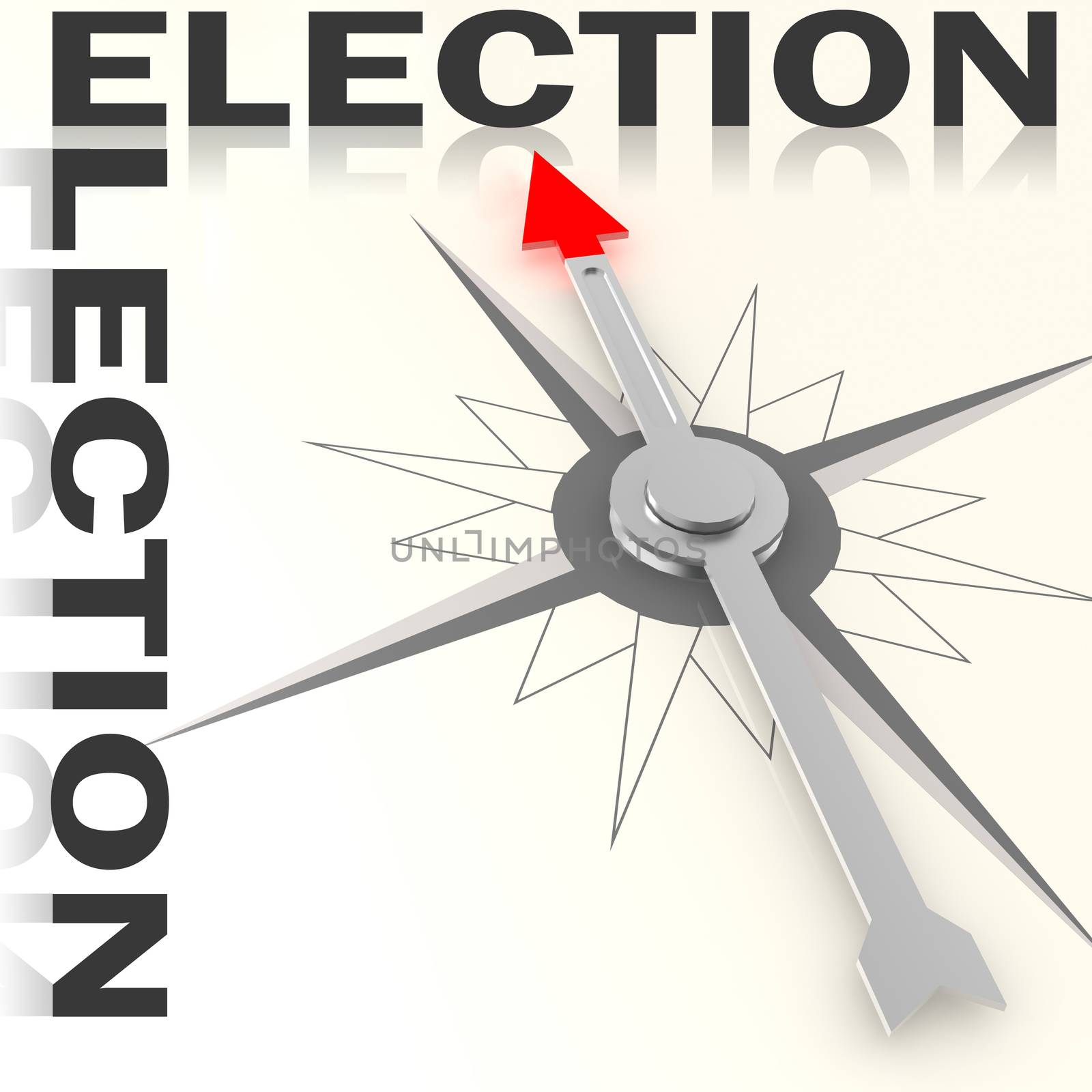 Compass with election word isolated, 3d rendering