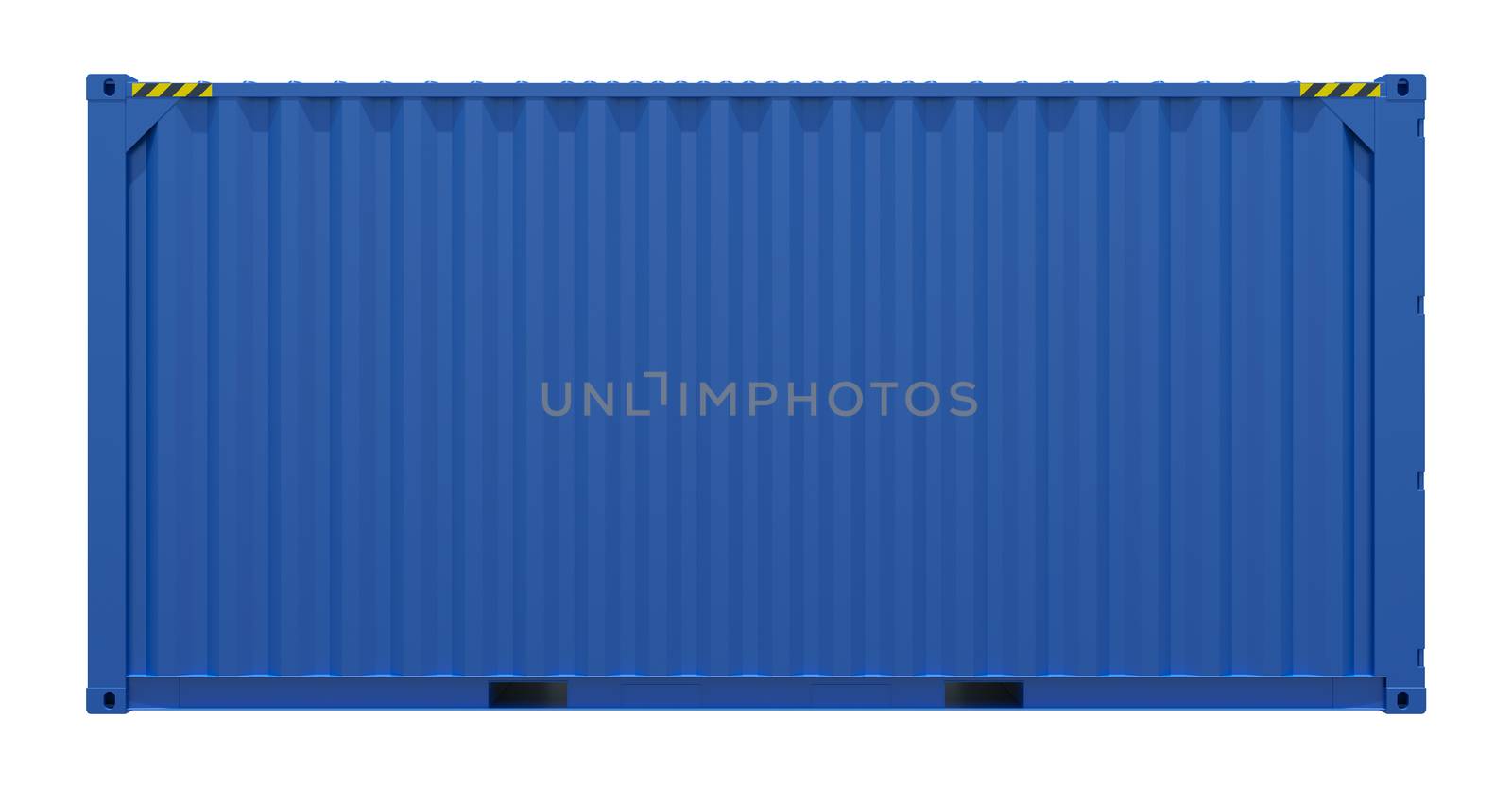 3d rendering of blue shipping container. Side view. Isolated on white