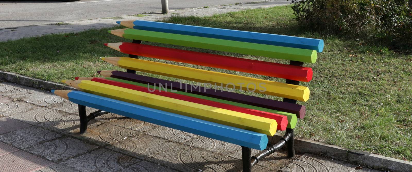 Bench of colorful pencils