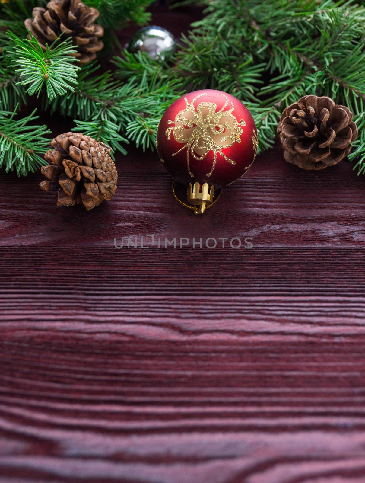 The photograph depicts Christmas background with toys