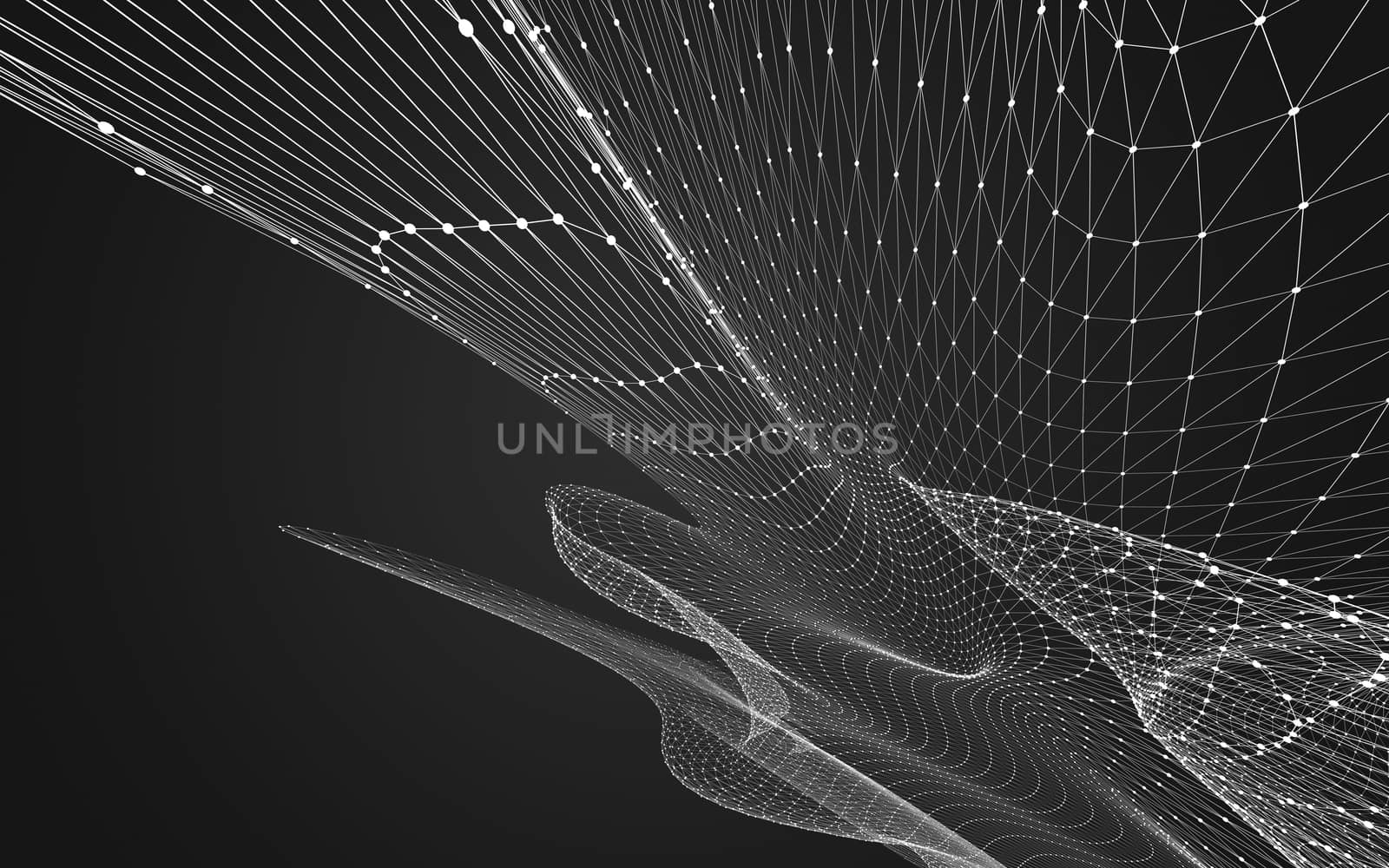 Abstract polygonal space low poly dark background with connecting dots and lines. Connection structure. 3d rendering