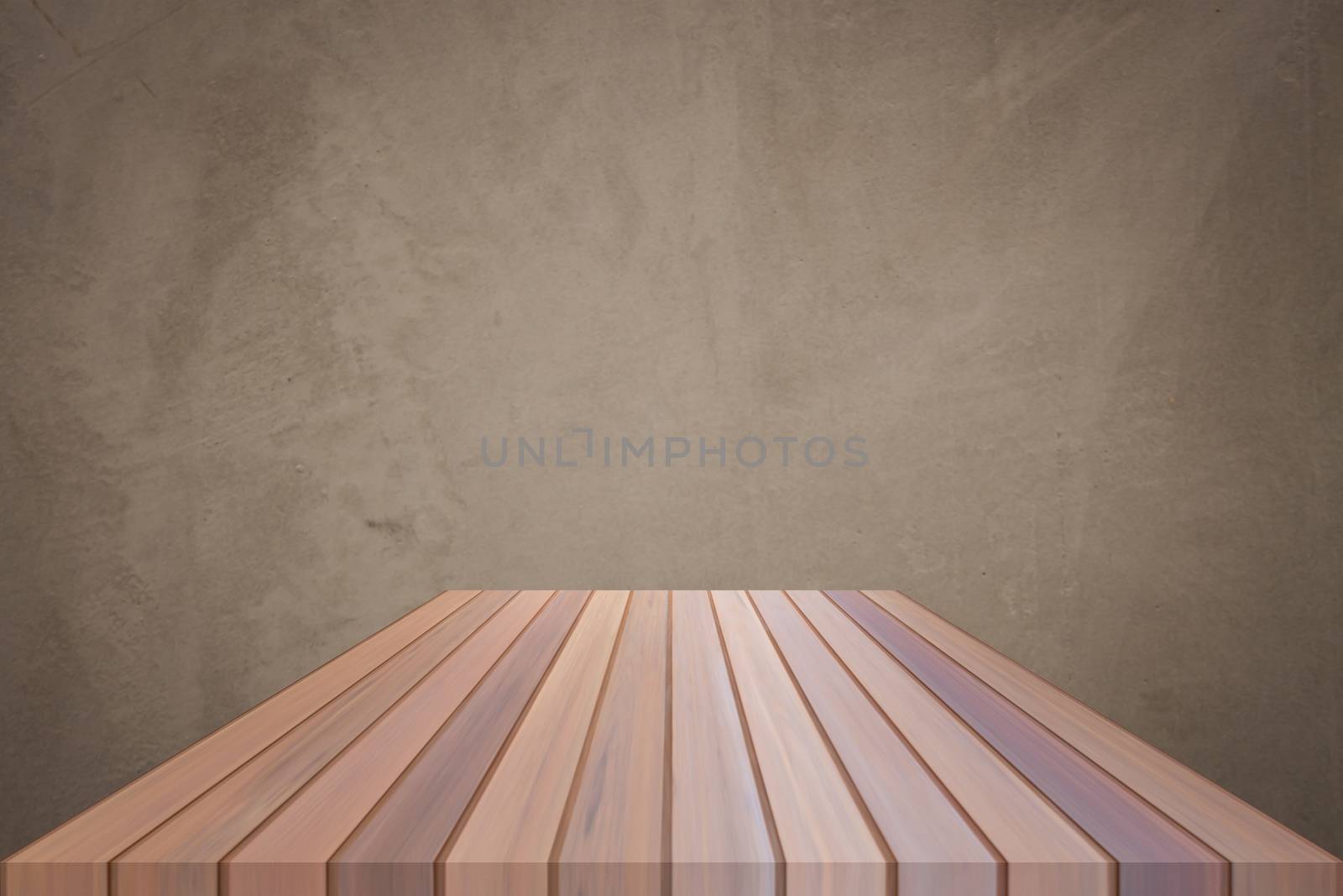 Empty brown top wooden table with concrete wall background by punsayaporn