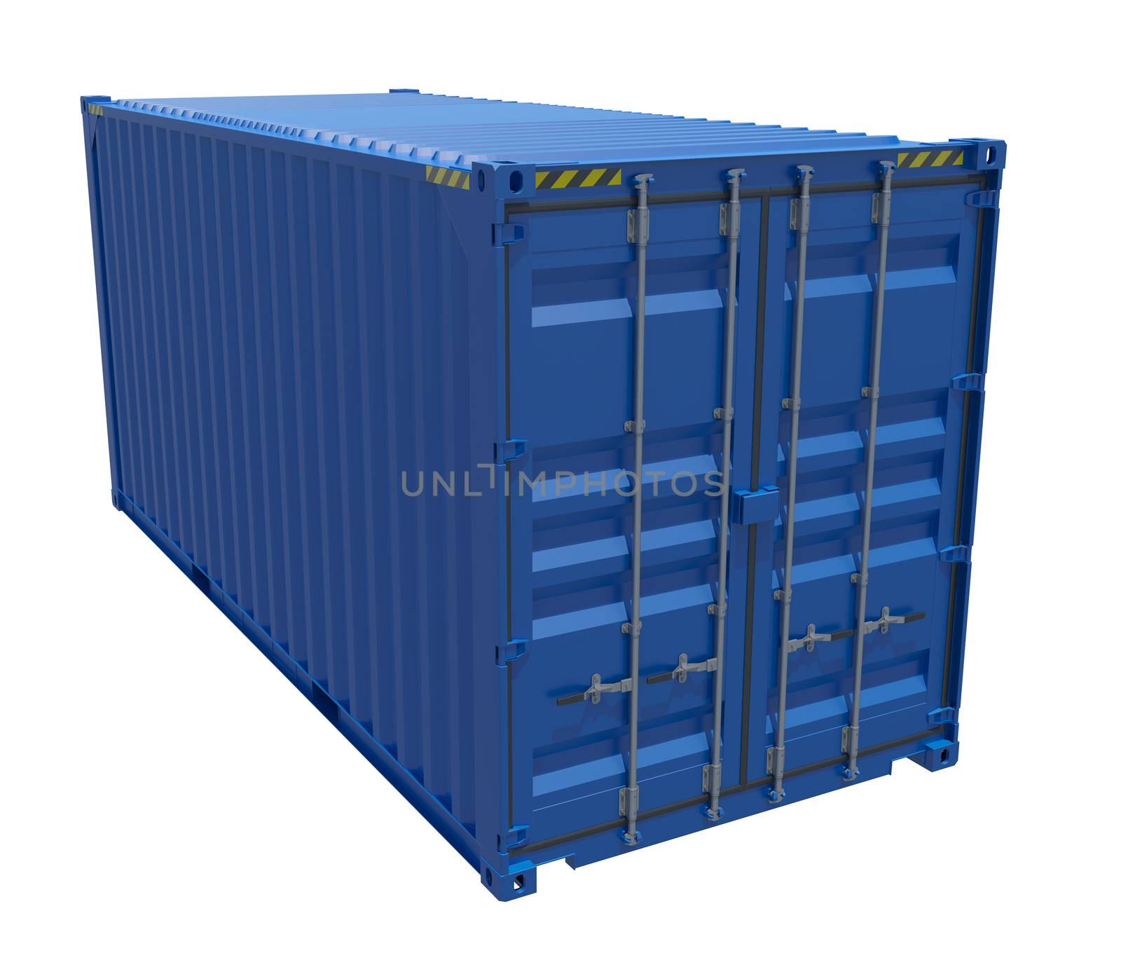 3d rendering of blue shipping container. Isolated on white