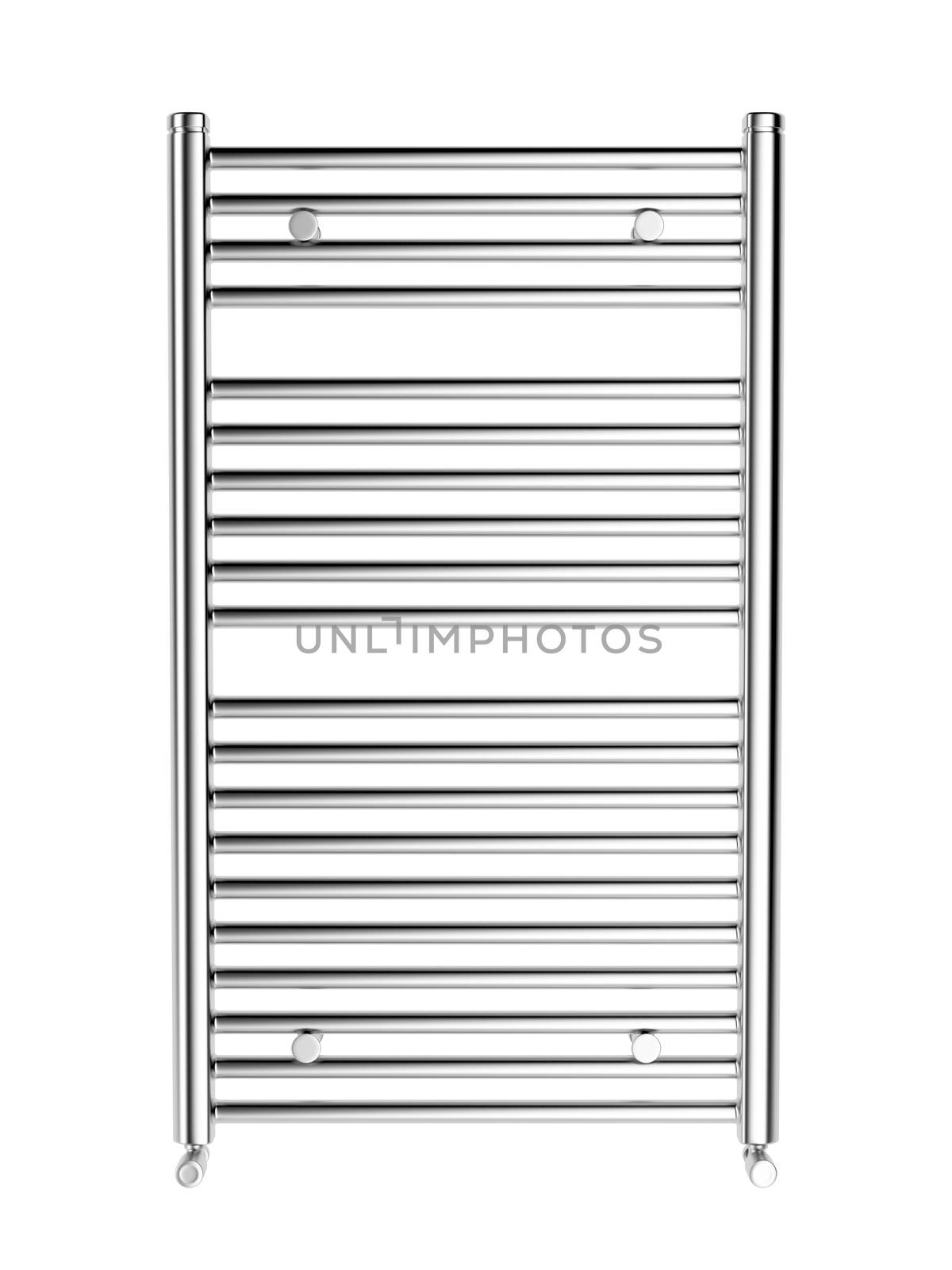 Front view of chrome bathroom heater, isolated on white background