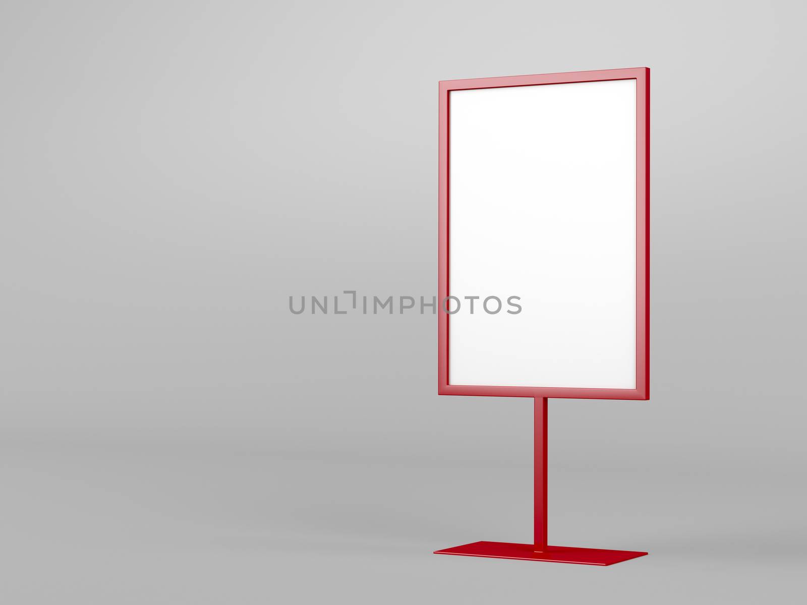 Red advertising stand on gray background