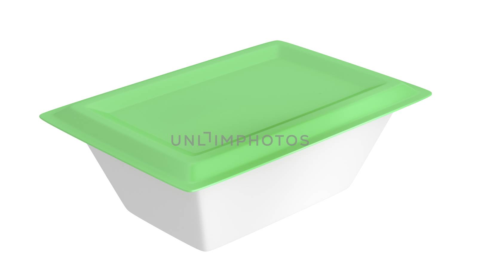 Plastic container for margarine, butter or cream cheese, isolated on white background
