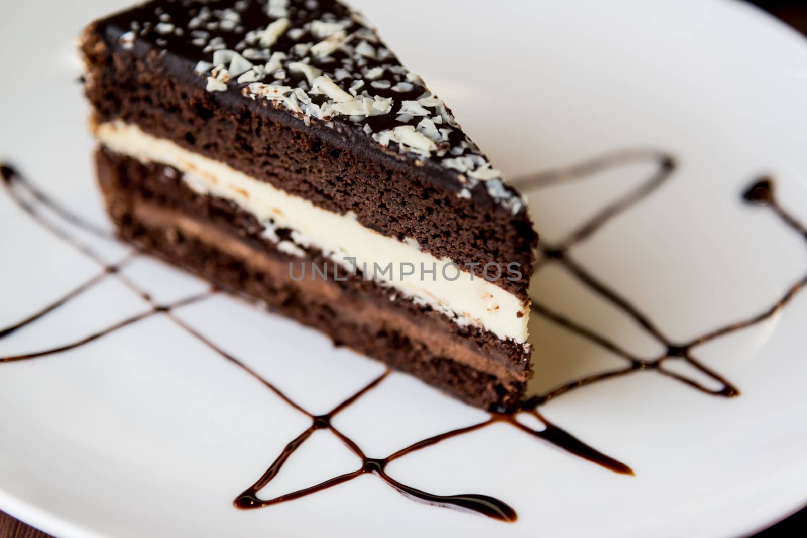 Slice of chocolate cake on a plate