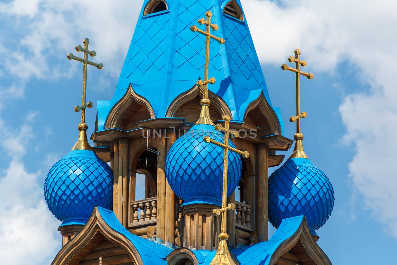 Blue domes and gold crosses of the orthodox church