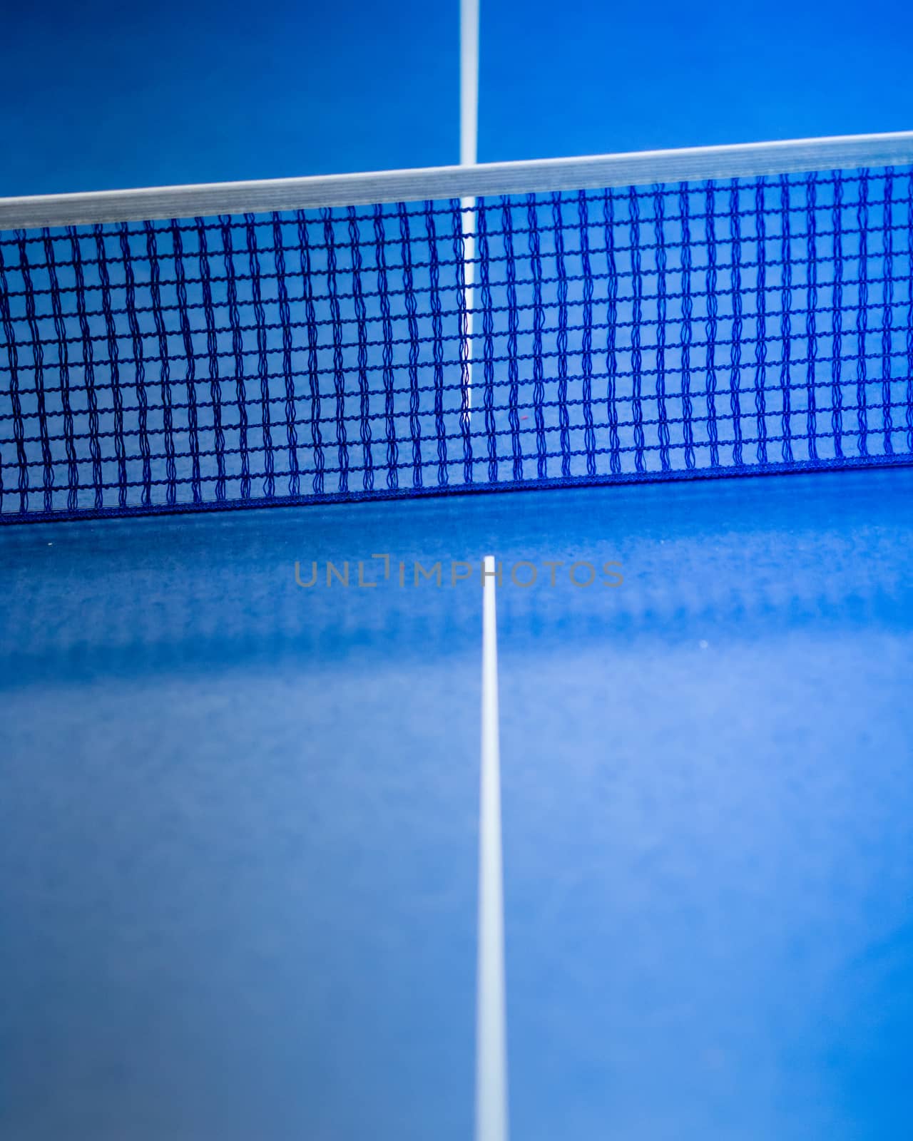 Net on blue ping pong tennis table