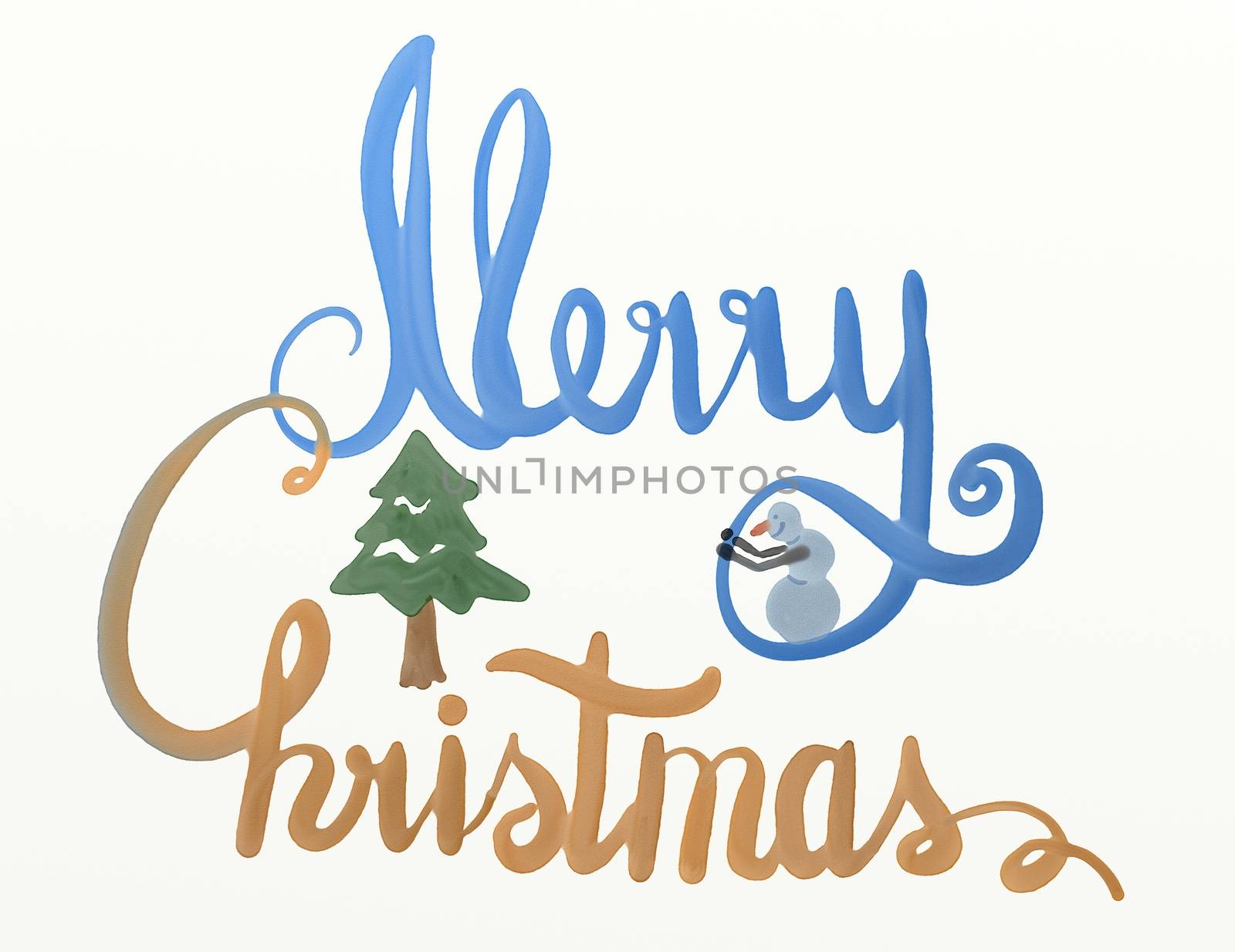 merry christmas watercolor lettering with the tree and snowman by skrotov