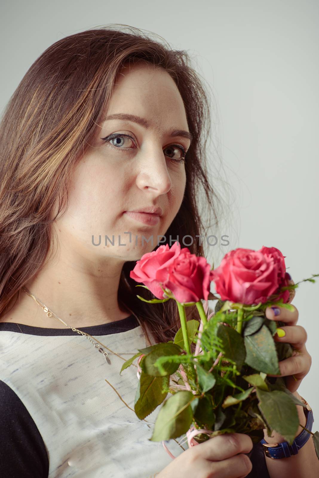 portrait of young charming girl with a bouquet of roses by Brejeq
