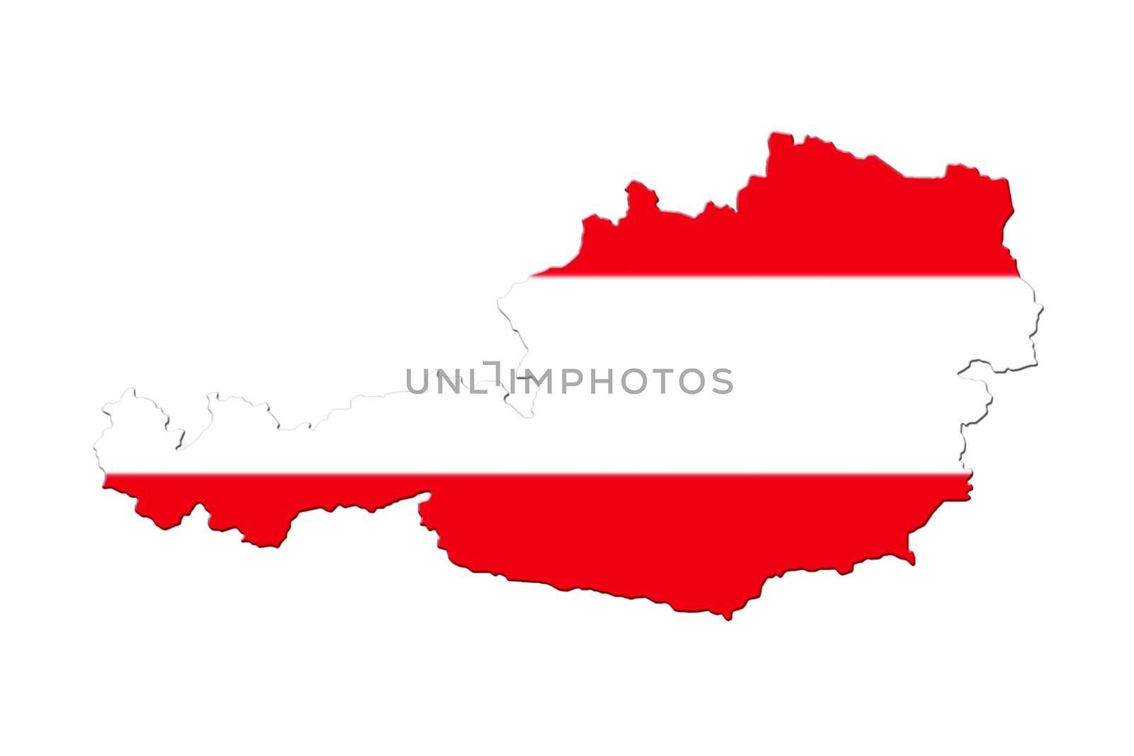 Map of Austria with national flag isolated on white background