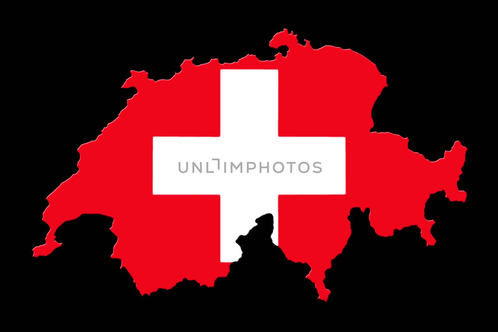 Map Of Switzerland And Flag On Black Background