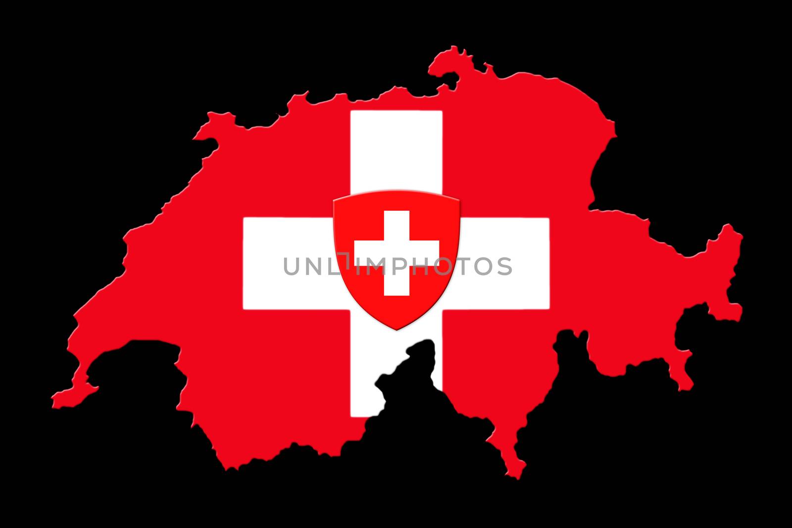 Map Of Switzerland And Flag On Black Background