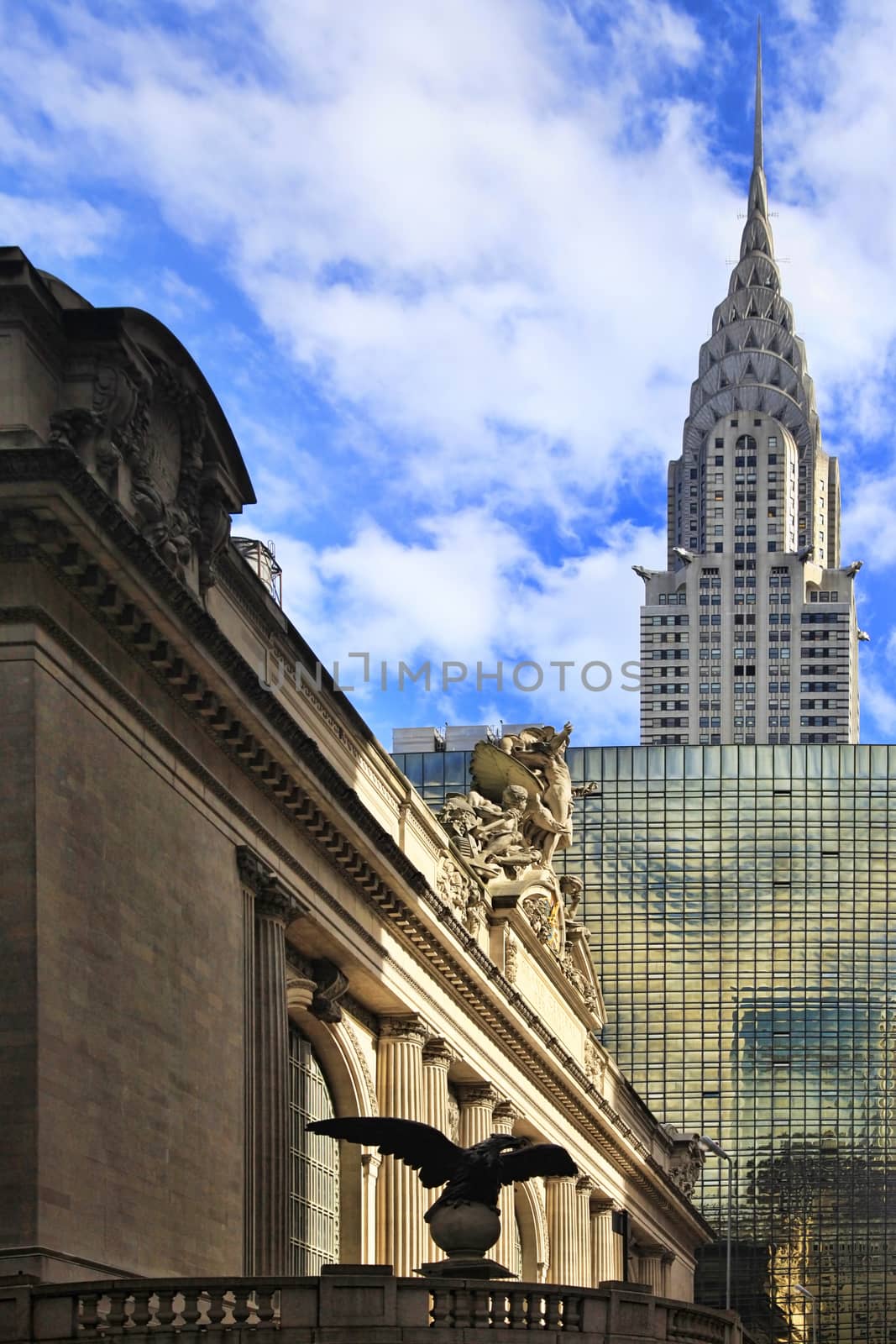New York, USA - October 12, 2012: Corinthian style sculpture on Grand Central Terminal in New York City. Grand Central Terminal is the busiest train station in the United States.
