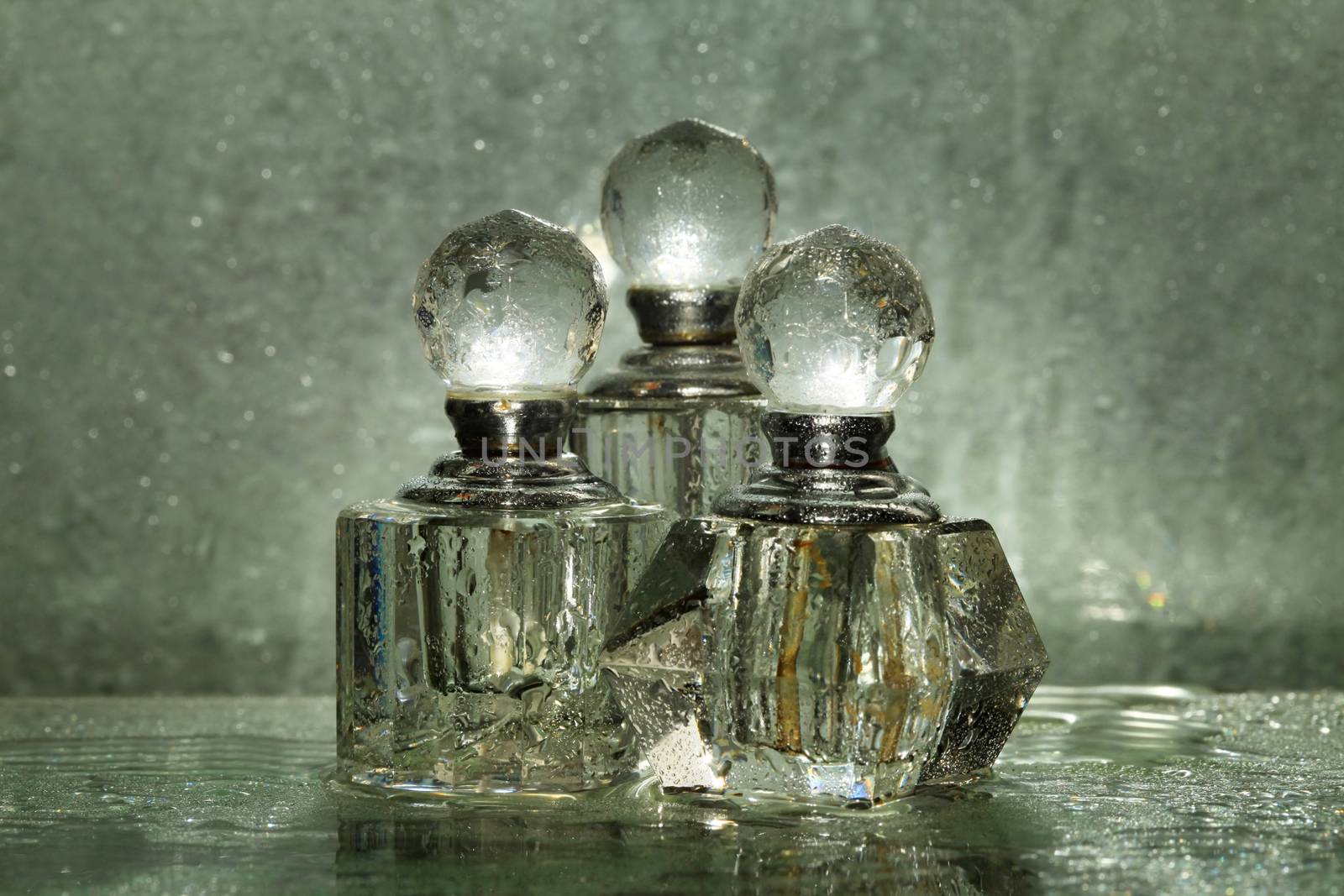Bottles for perfumery with patches of light