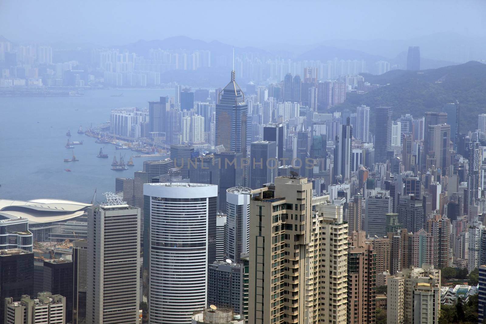 Hong Kong Skyline from Victoria Peak in Hong Kong. The most popular view point in Hong Kong island.    