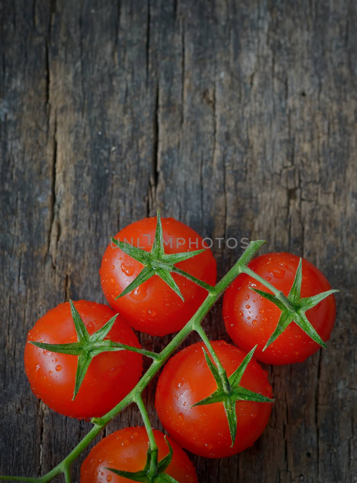 Cherry tomatoes on wooden background