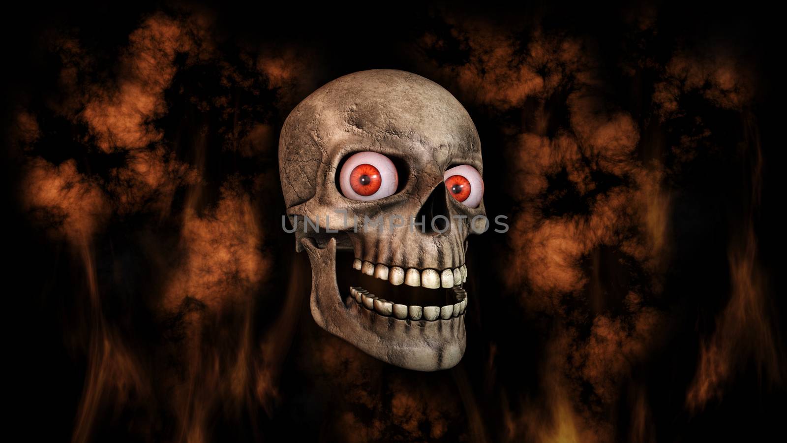 Human Skull With Eyes And Scary, Evil Look Halloween Concept 3D Rendering 