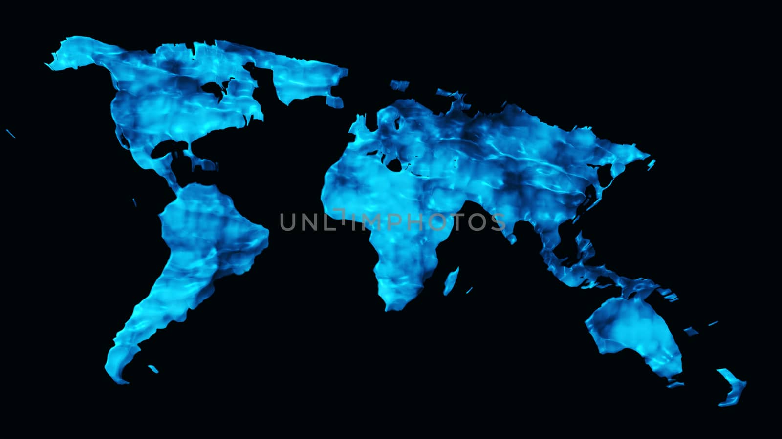 World map made out of water 3D render