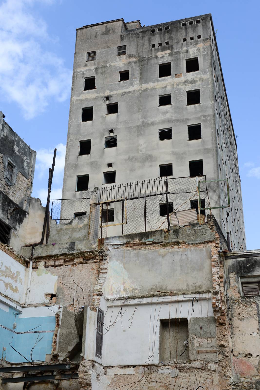 Destroyed houses at the neighborhood of Habana Vieja in Havana, Cuba