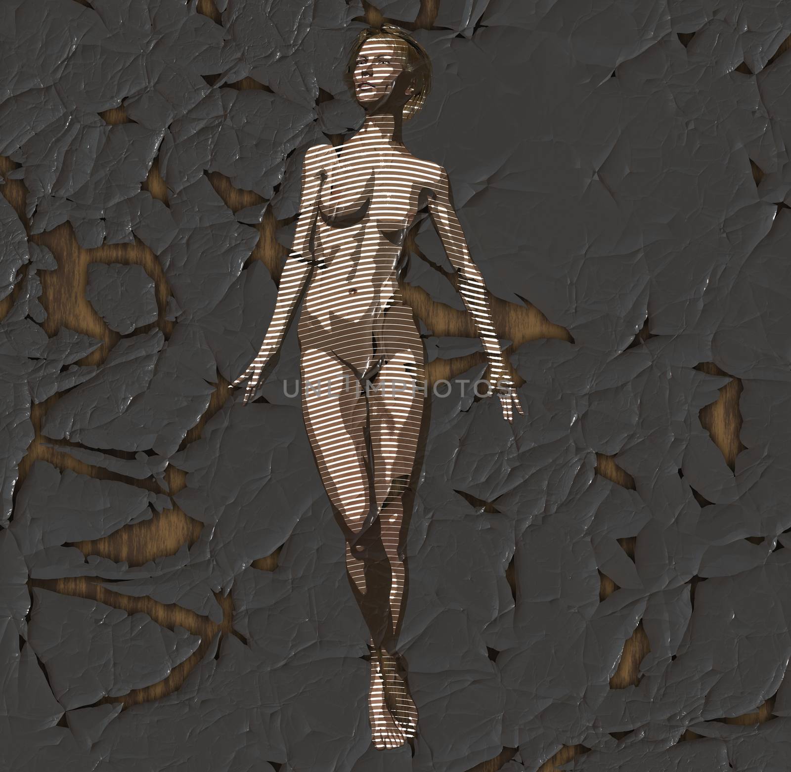 3D render of realistic female figure with smooth skin and fit body in standing pose. Healthy naked cartoon style illustration.