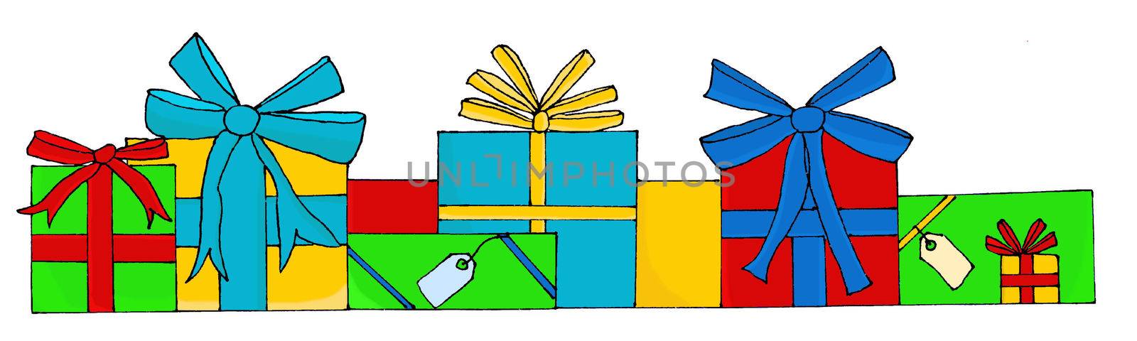 Hand drawn gift boxes in basic colors
