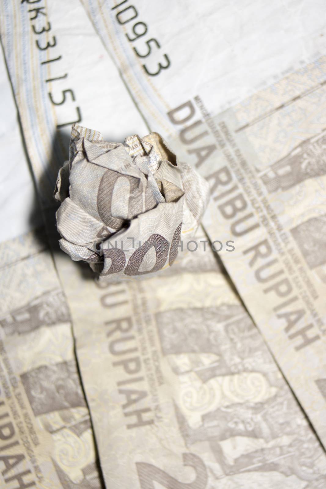 macro close up crumpled rupiah indonesia money detail