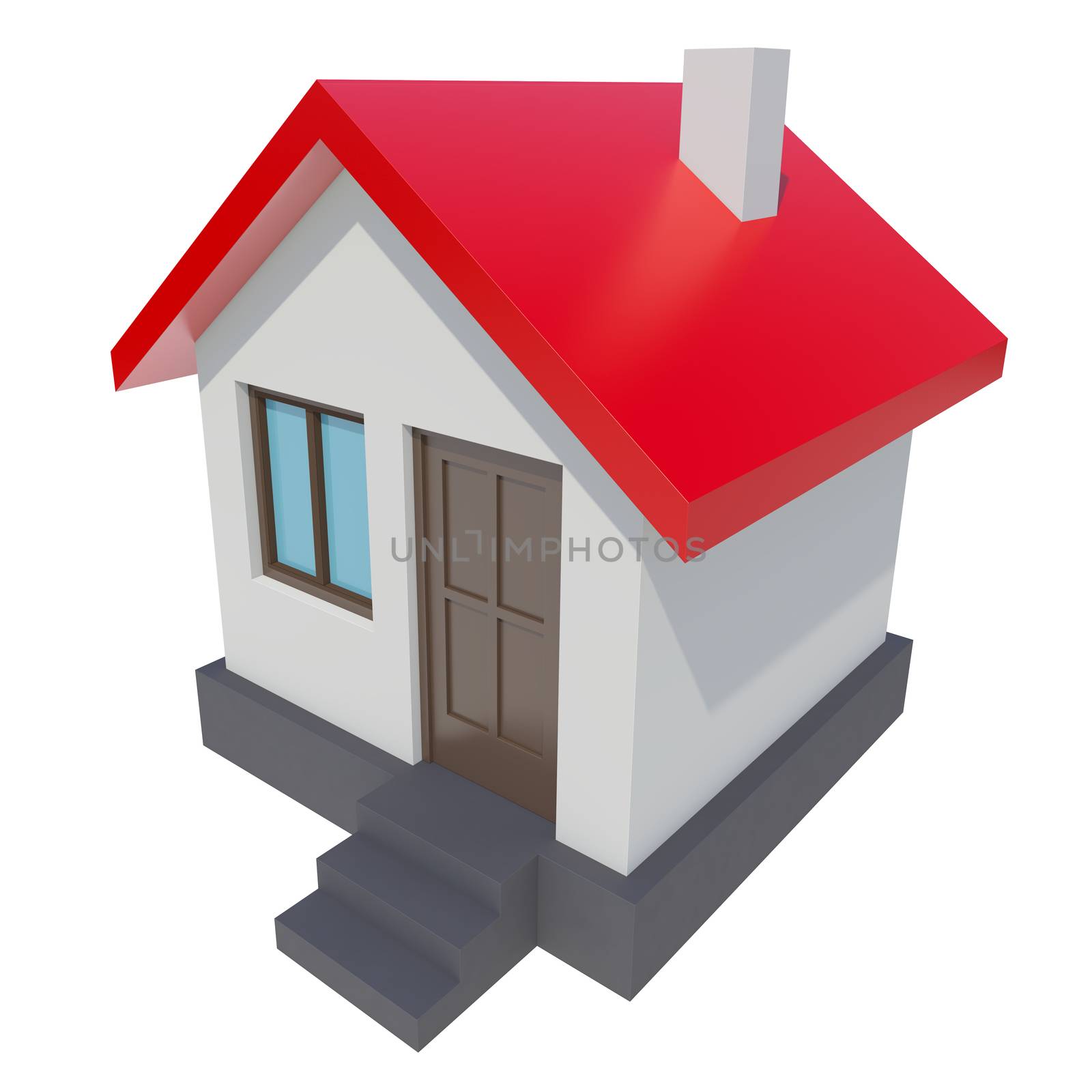 Small house with red roof on white background. 3D rendering