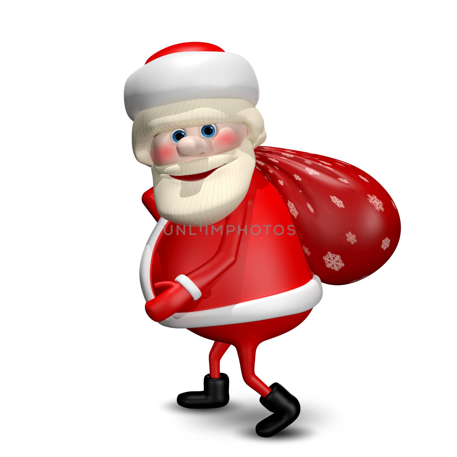 3D Illustration of Santa Claus with a Bag by brux