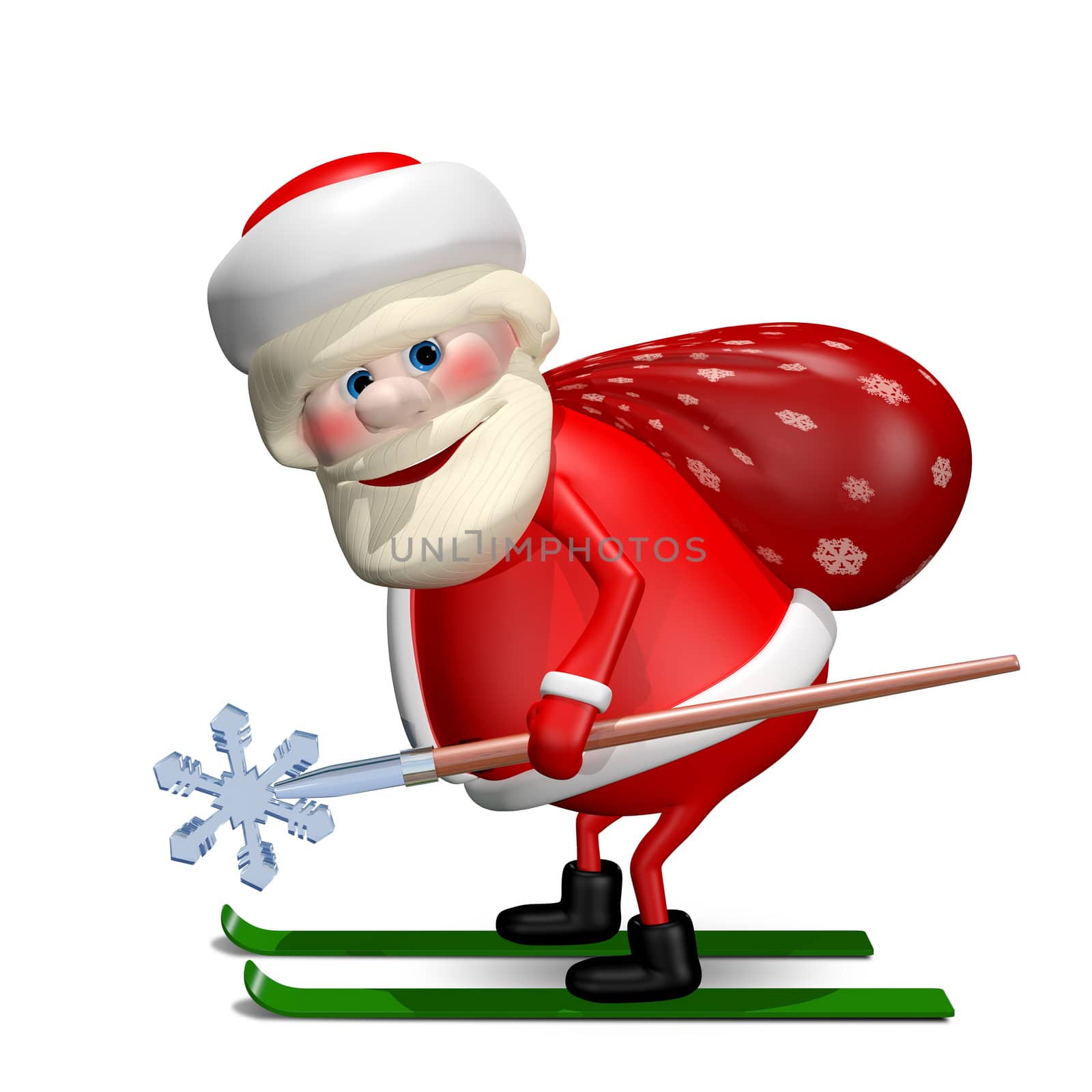 3D Illustration of Santa Claus with a Bag by Ski by brux